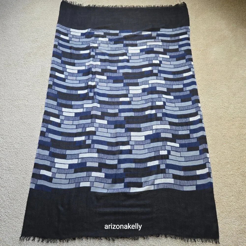 Very Fine Cotton Scarf Lightweight Scarf Blue Black Grey White